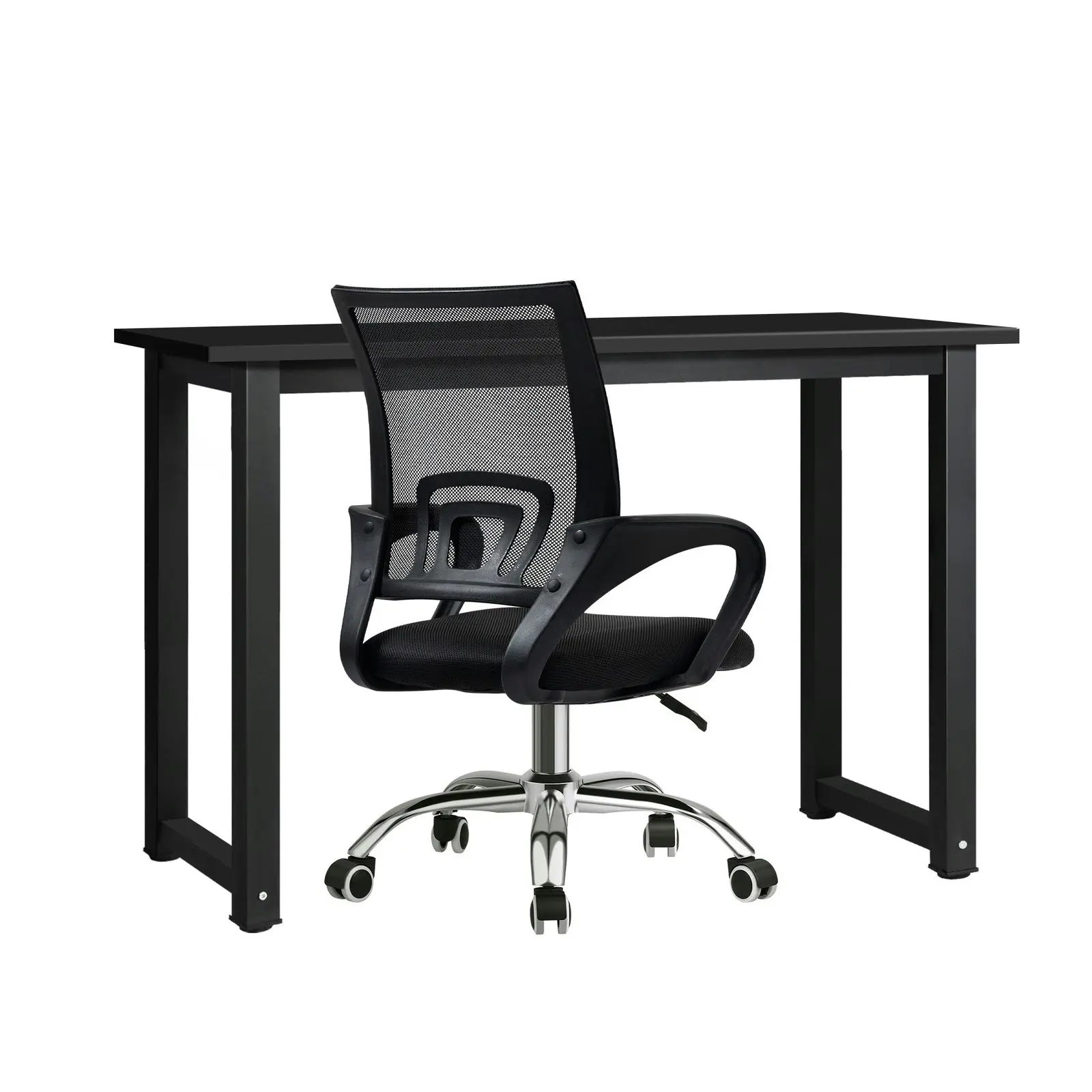 Oikiture Home Office Desk and Chair Set Black Computer Desk Mesh Office Chair