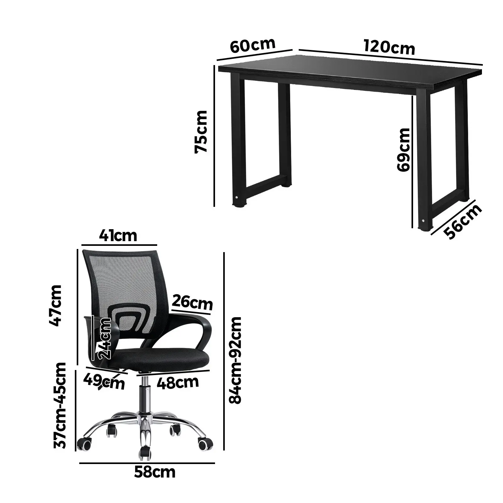 Oikiture Home Office Desk and Chair Set Black Computer Desk Mesh Office Chair