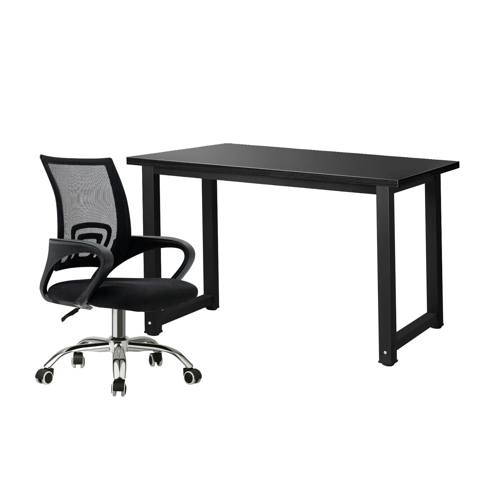 Oikiture Home Office Desk and Chair Set Black Computer Desk Mesh Office Chair