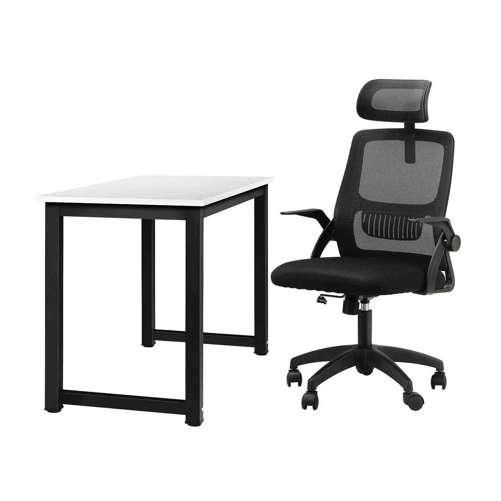 Oikiture Home Office Desk and Chair Set Computer Desk Mesh Office Chair Black&White