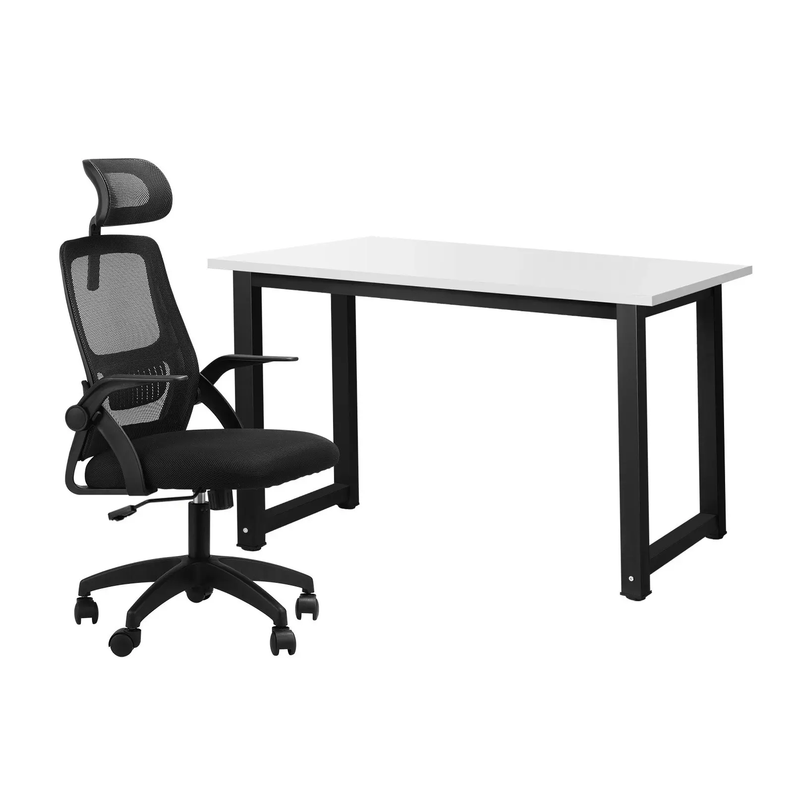 Oikiture Home Office Desk and Chair Set Computer Desk Mesh Office Chair Black&White