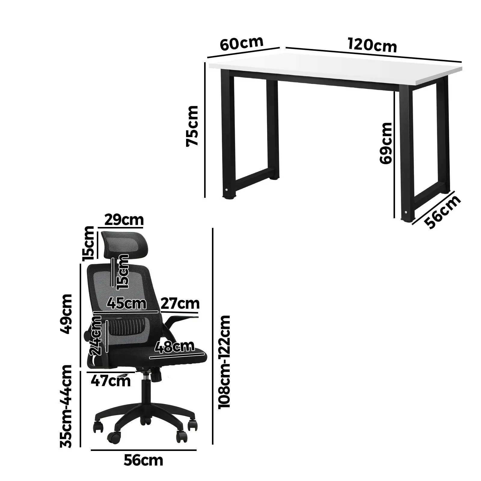 Oikiture Home Office Desk and Chair Set Computer Desk Mesh Office Chair Black&White