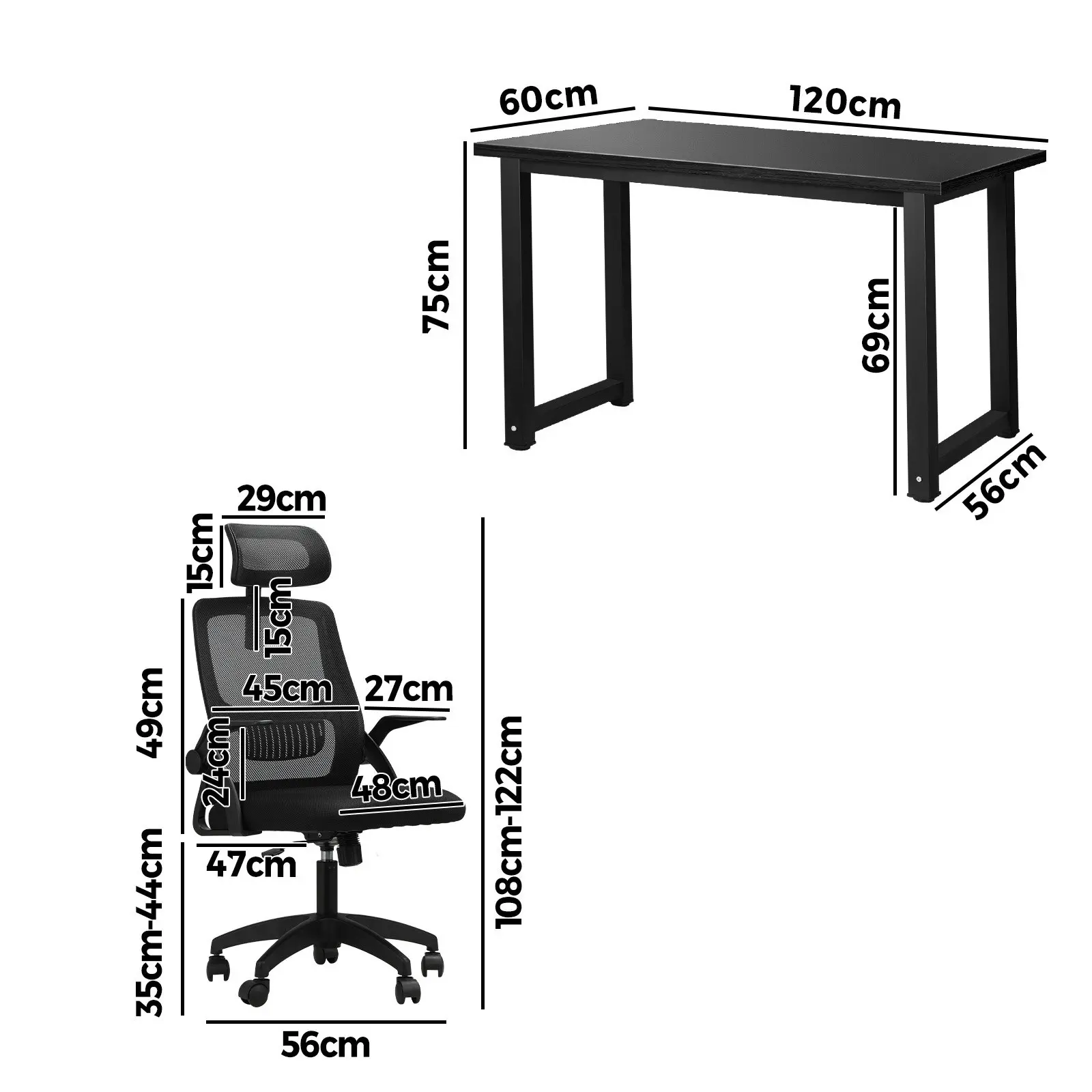 Oikiture Home Office Desk and Chair Set Computer Desk Mesh Office Chair Black&White