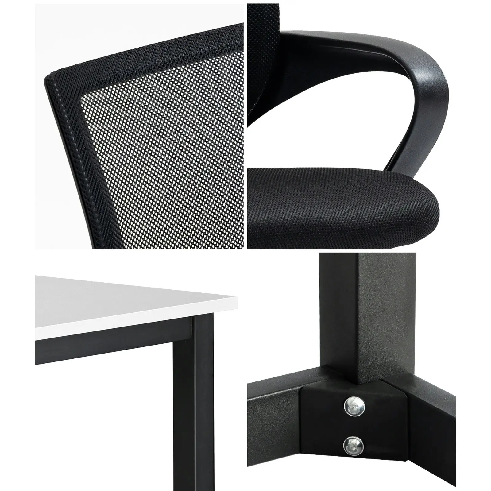 Oikiture Home Office Desk and Chair Set Black&White Computer Desk Mesh Office Chair