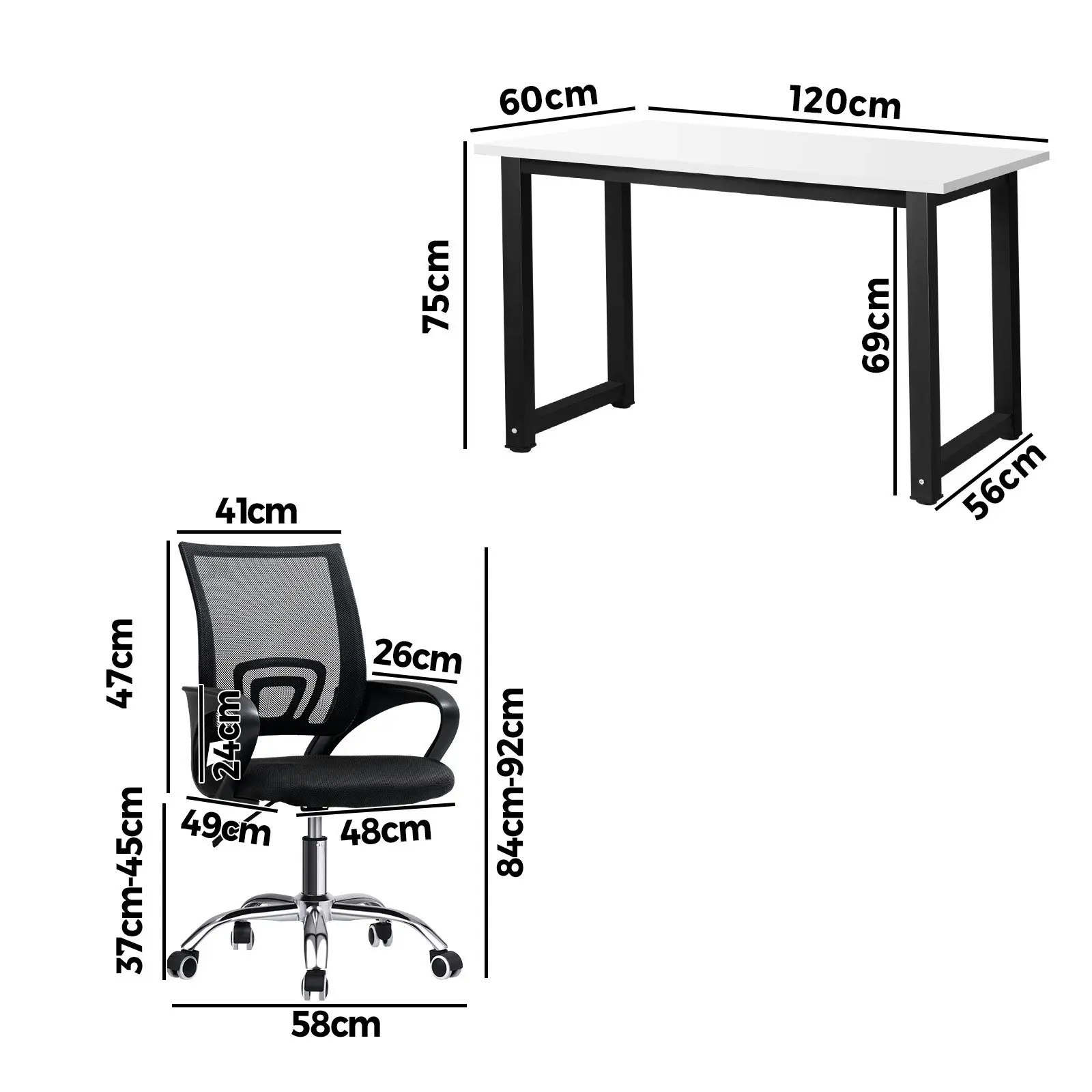 Oikiture Home Office Desk and Chair Set Black&White Computer Desk Mesh Office Chair