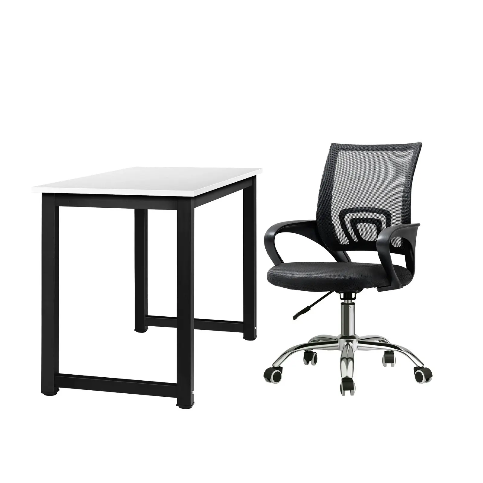 Oikiture Home Office Desk and Chair Set Black&White Computer Desk Mesh Office Chair