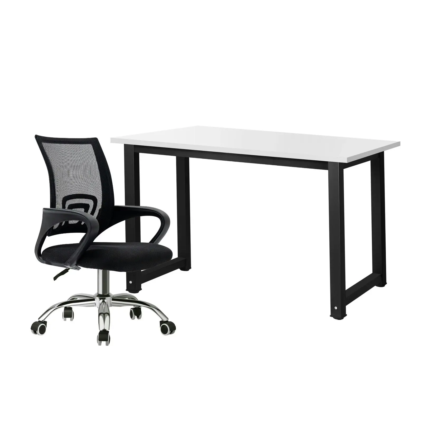 Oikiture Home Office Desk and Chair Set Black&White Computer Desk Mesh Office Chair