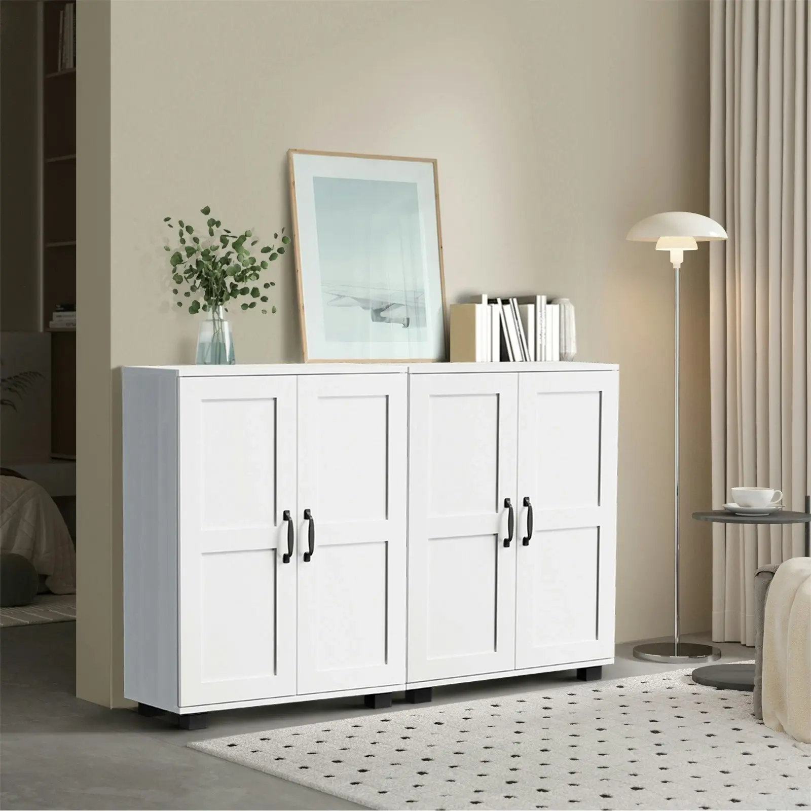 Oikiture Bathroom Storage Cabinet Buffet Sideboard 2 Door Cupboard White