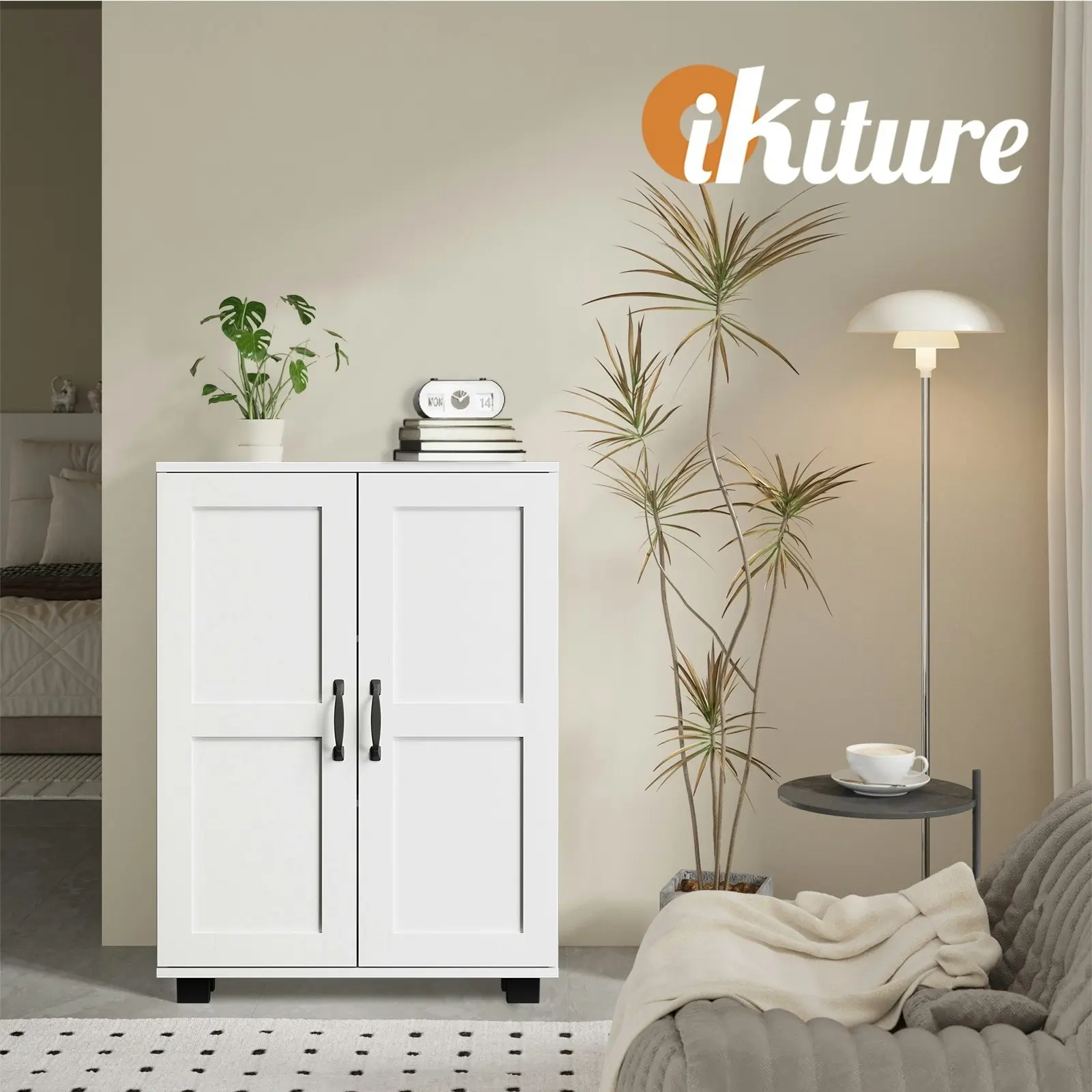 Oikiture Bathroom Storage Cabinet Buffet Sideboard 2 Door Cupboard White