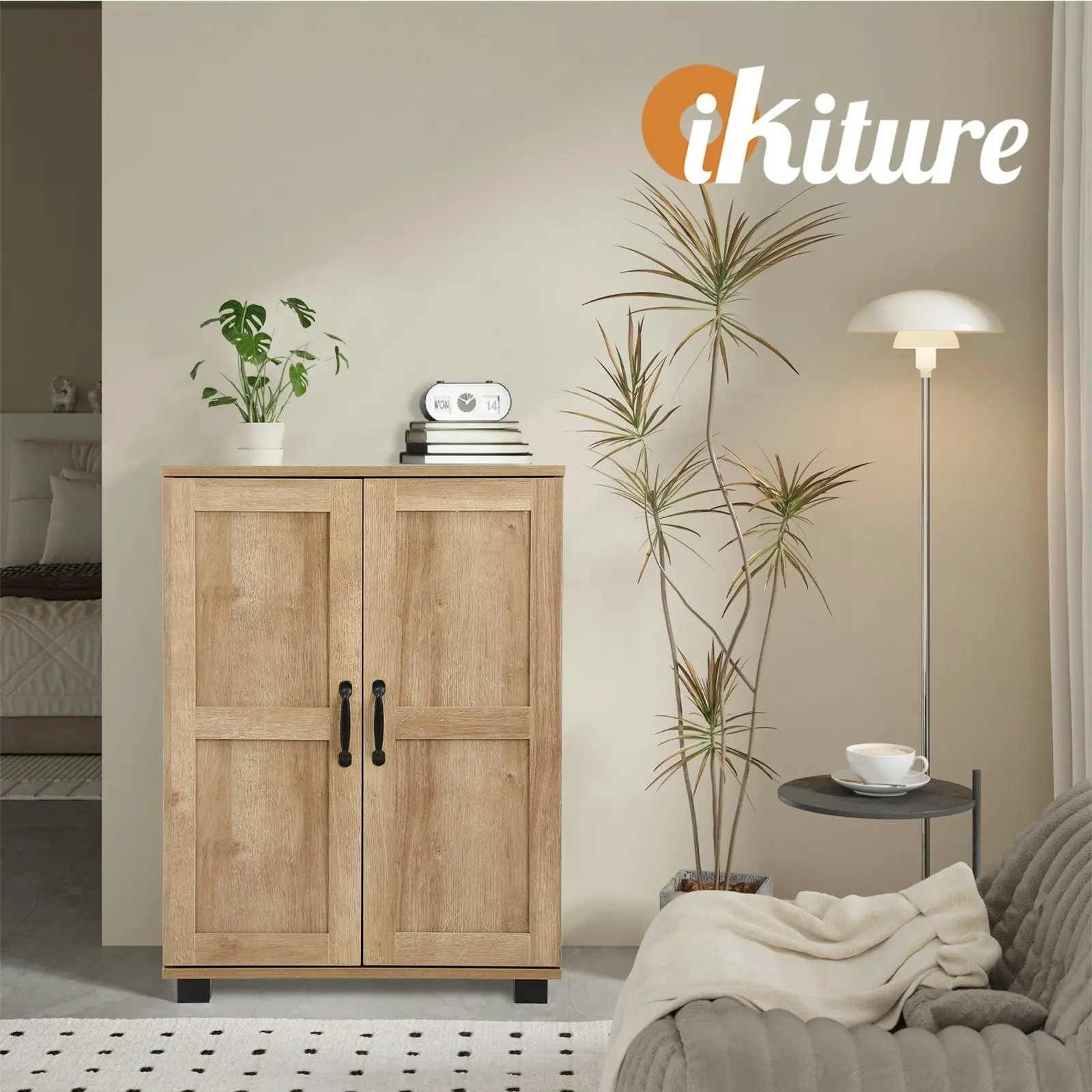 Oikiture Bathroom Storage Cabinet Buffet Sideboard 2 Door Cupboard Natural