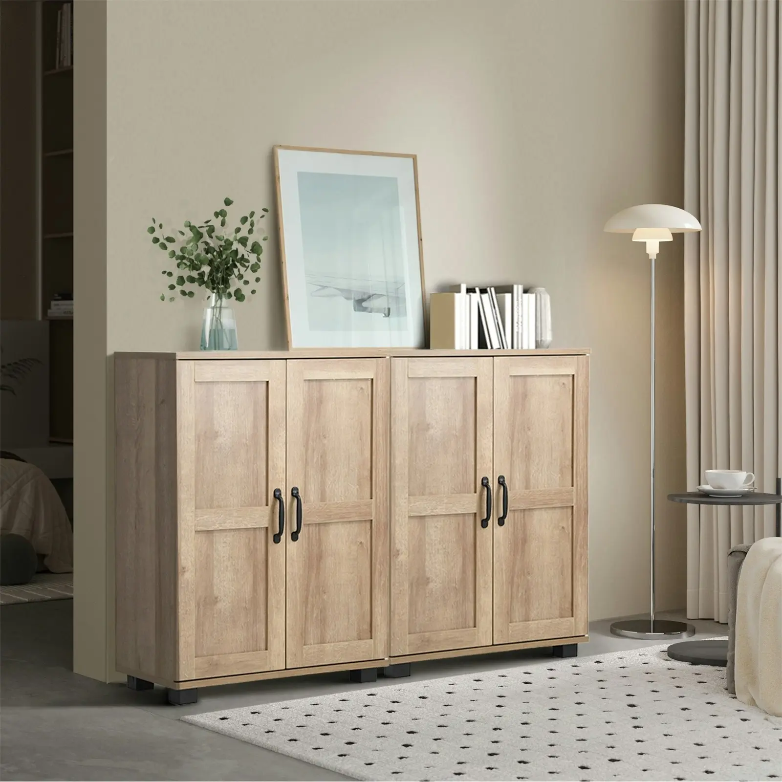 Oikiture Bathroom Storage Cabinet Buffet Sideboard 2 Door Cupboard Natural