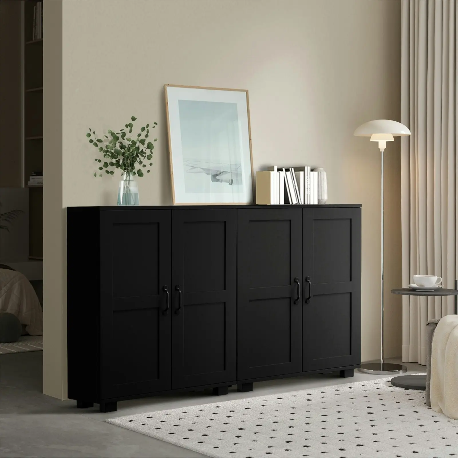 Oikiture Bathroom Storage Cabinet Buffet Sideboard 2 Door Cupboard Black