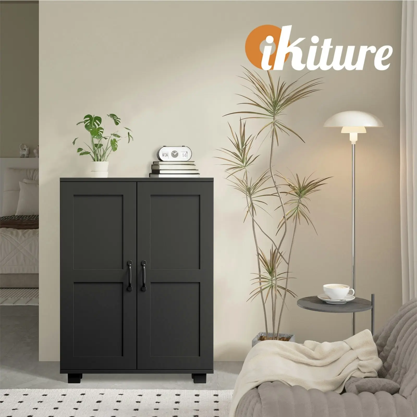 Oikiture Bathroom Storage Cabinet Buffet Sideboard 2 Door Cupboard Black