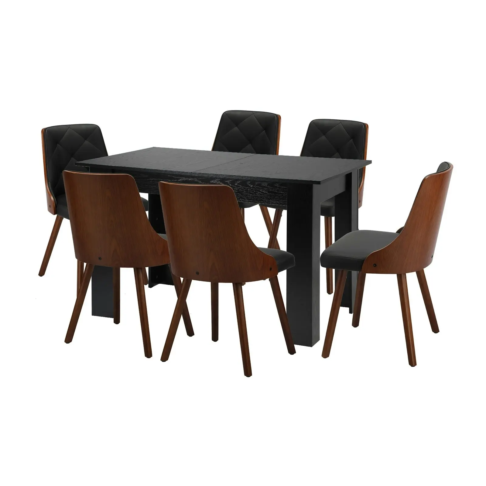 Oikiture 160cm Extendable Dining Table with 6PCS Dining Chairs PU Leather Black