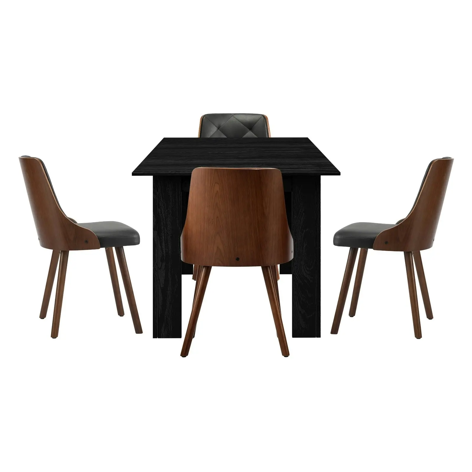 Oikiture 160cm Extendable Dining Table with 4PCS Dining Chairs PU Leather Black