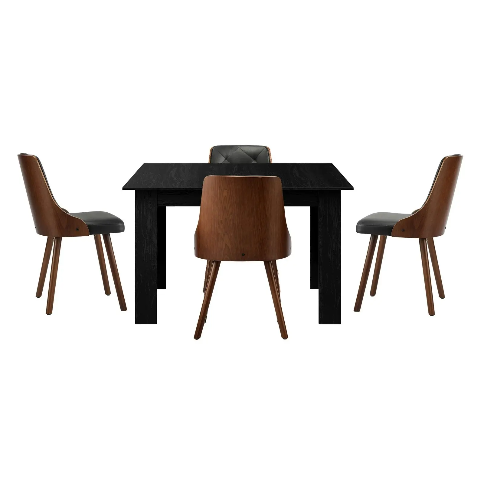 Oikiture 160cm Extendable Dining Table with 4PCS Dining Chairs PU Leather Black