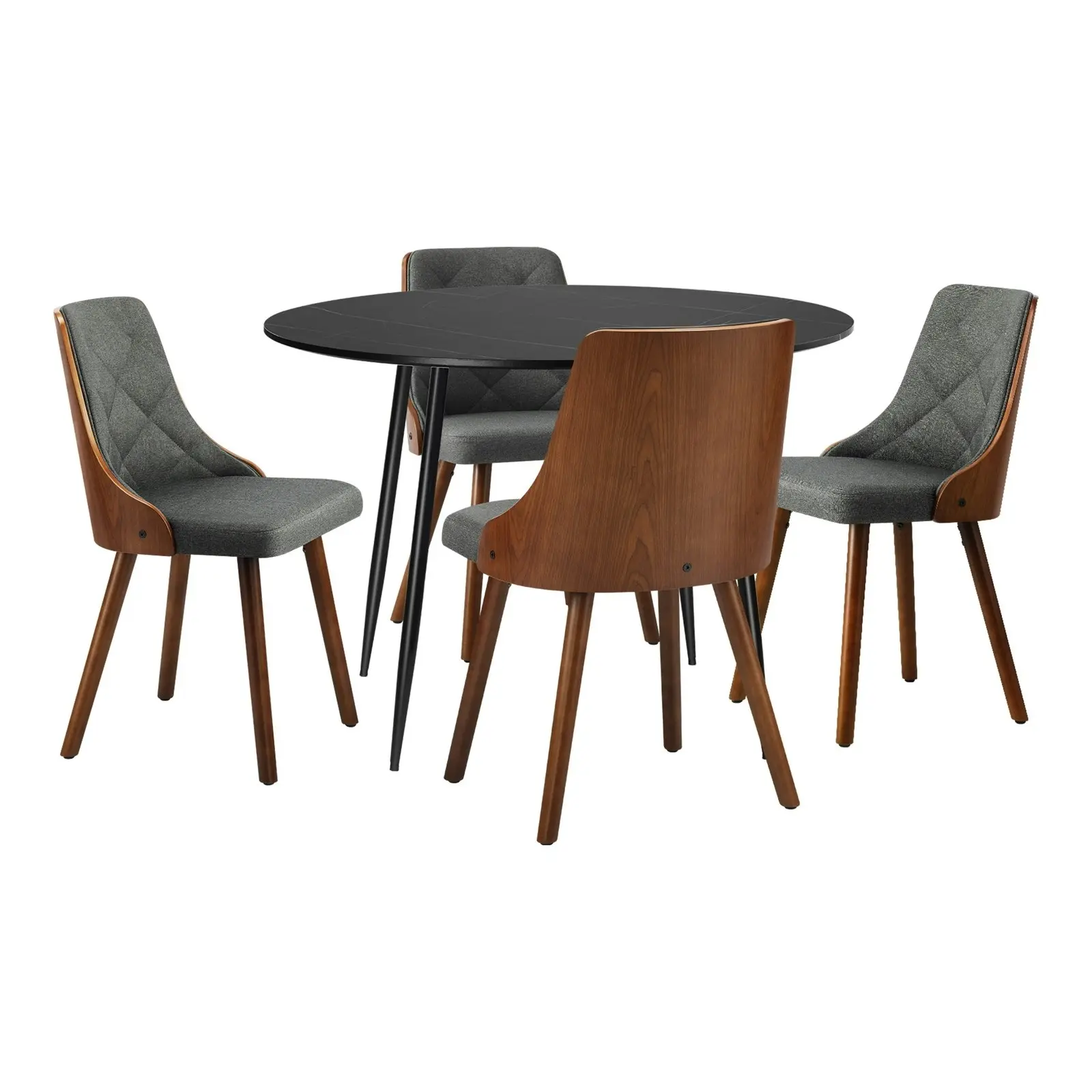 Oikiture 110cm Round Dining Table with 4PCS Dining Chairs Faux Linen Grey