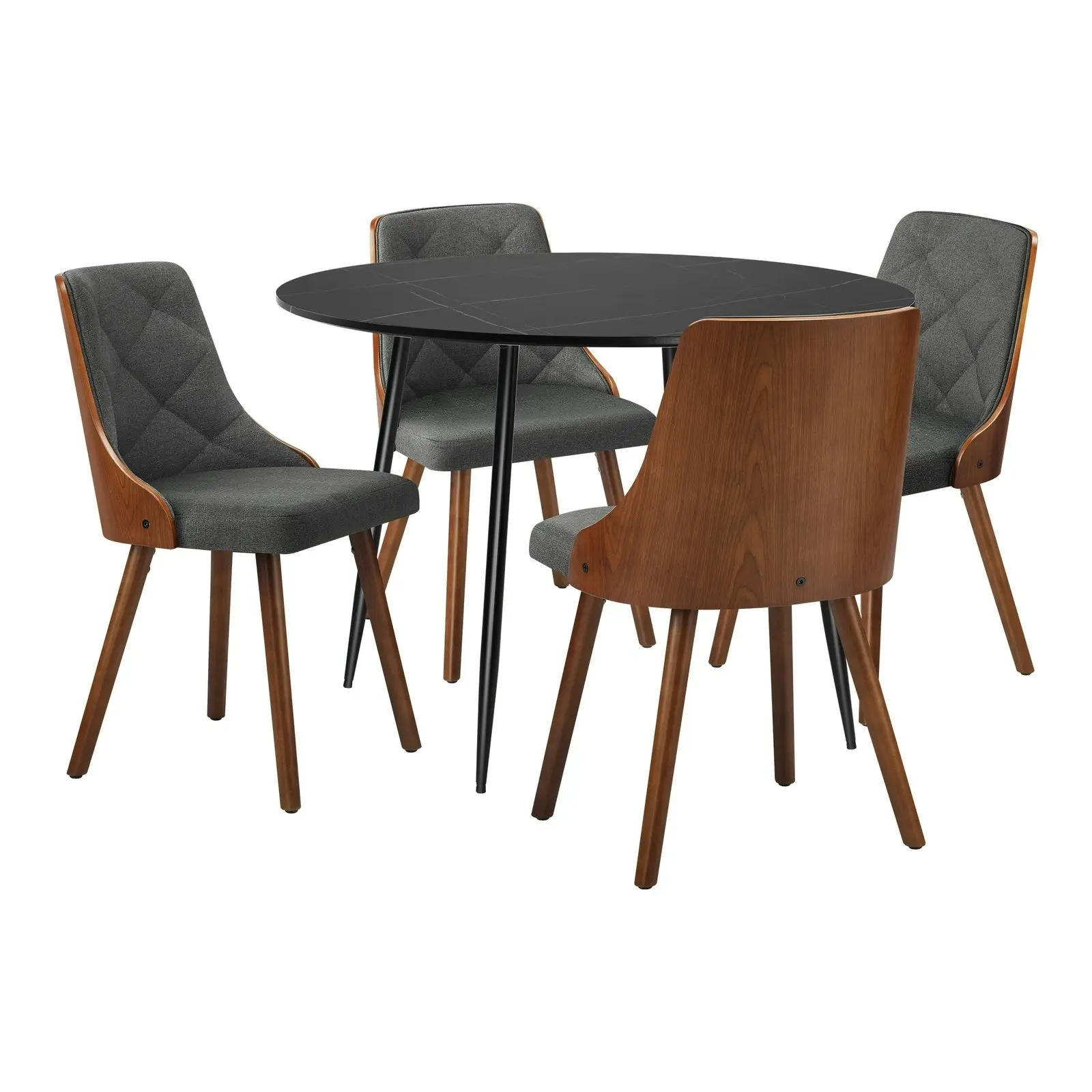 Oikiture 110cm Round Dining Table with 4PCS Dining Chairs Faux Linen Grey