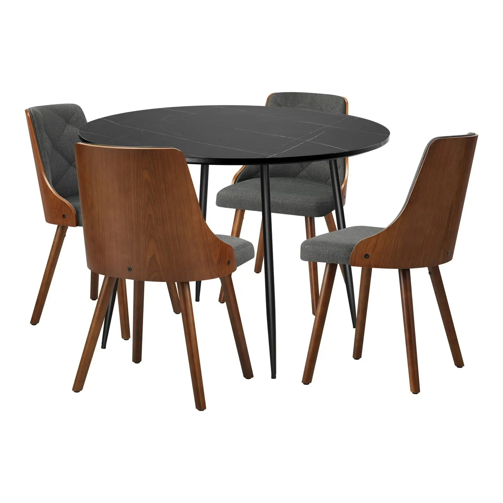 Oikiture 110cm Round Dining Table with 4PCS Dining Chairs Faux Linen Grey