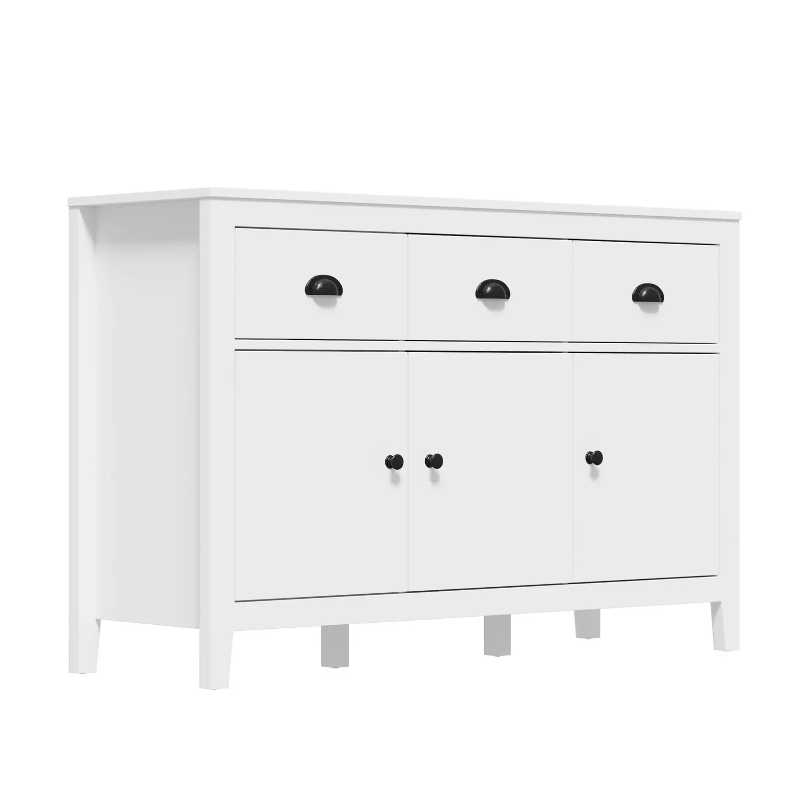 Oikiture Sideboard Buffet Storage Cabinet 3 Doors Cupboard Pantry Kitchen White