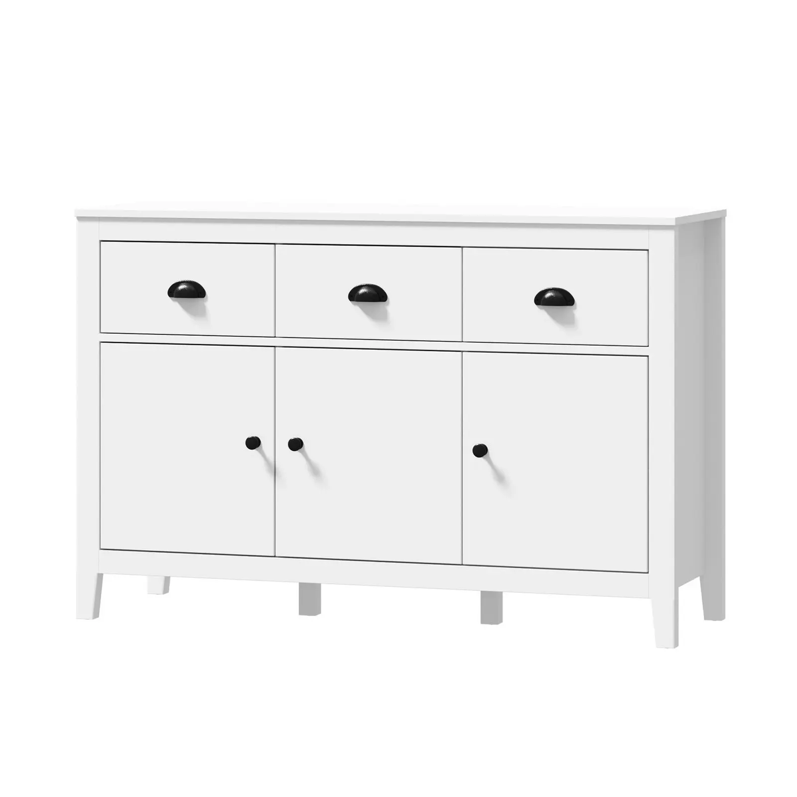 Oikiture Sideboard Buffet Storage Cabinet 3 Doors Cupboard Pantry Kitchen White