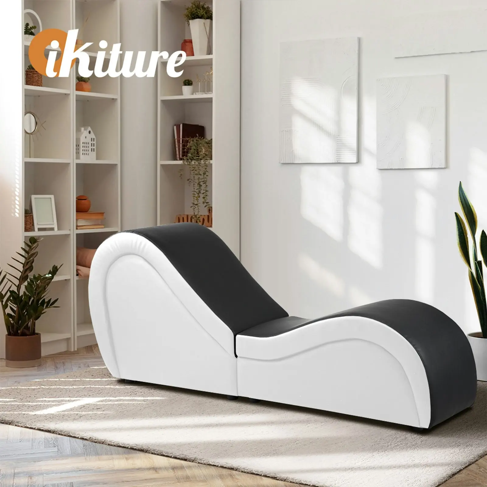 Oikiture Sofa Couch Love Seat Chaise Lounge Yoga Bed Black and White