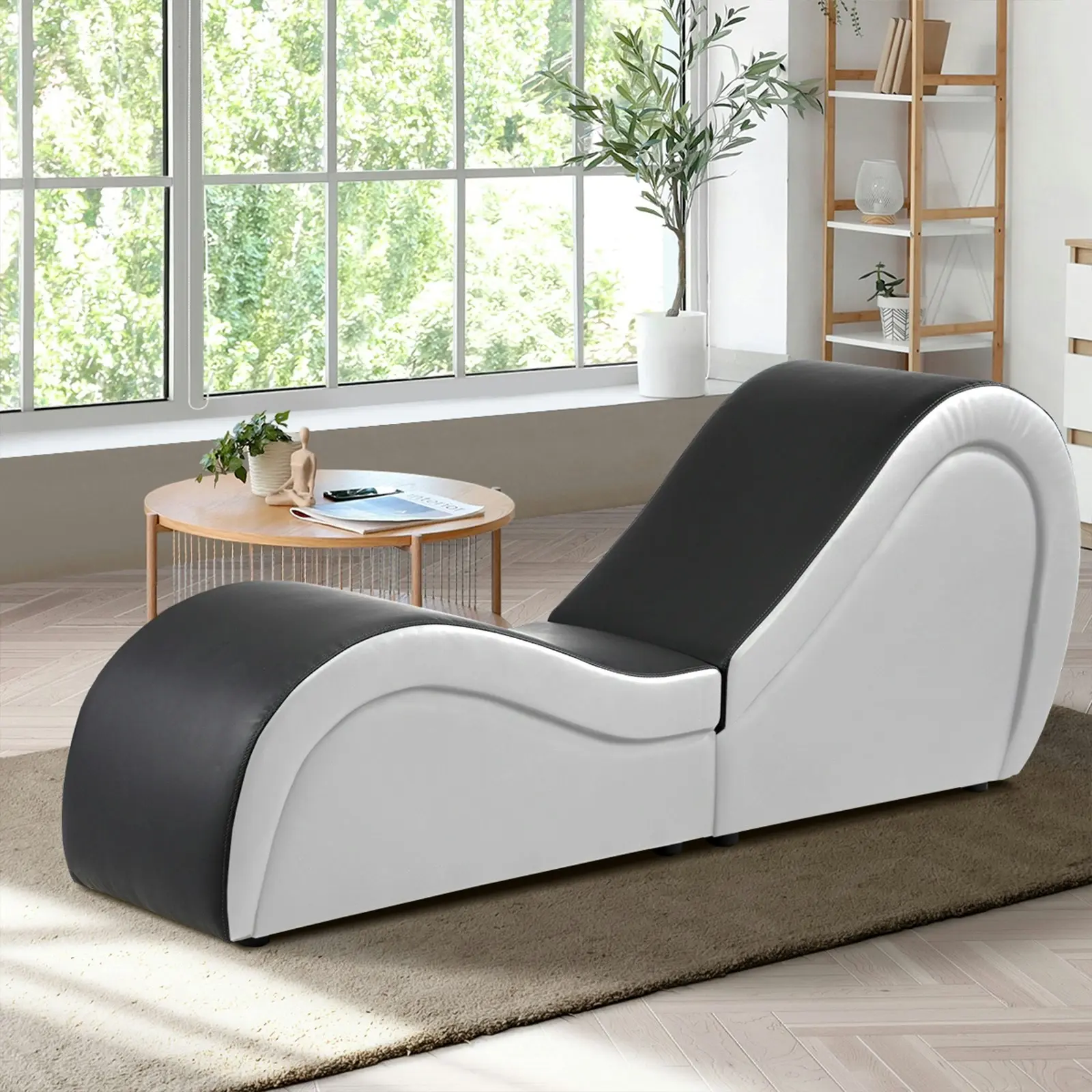 Oikiture Sofa Couch Love Seat Chaise Lounge Yoga Bed Black and White