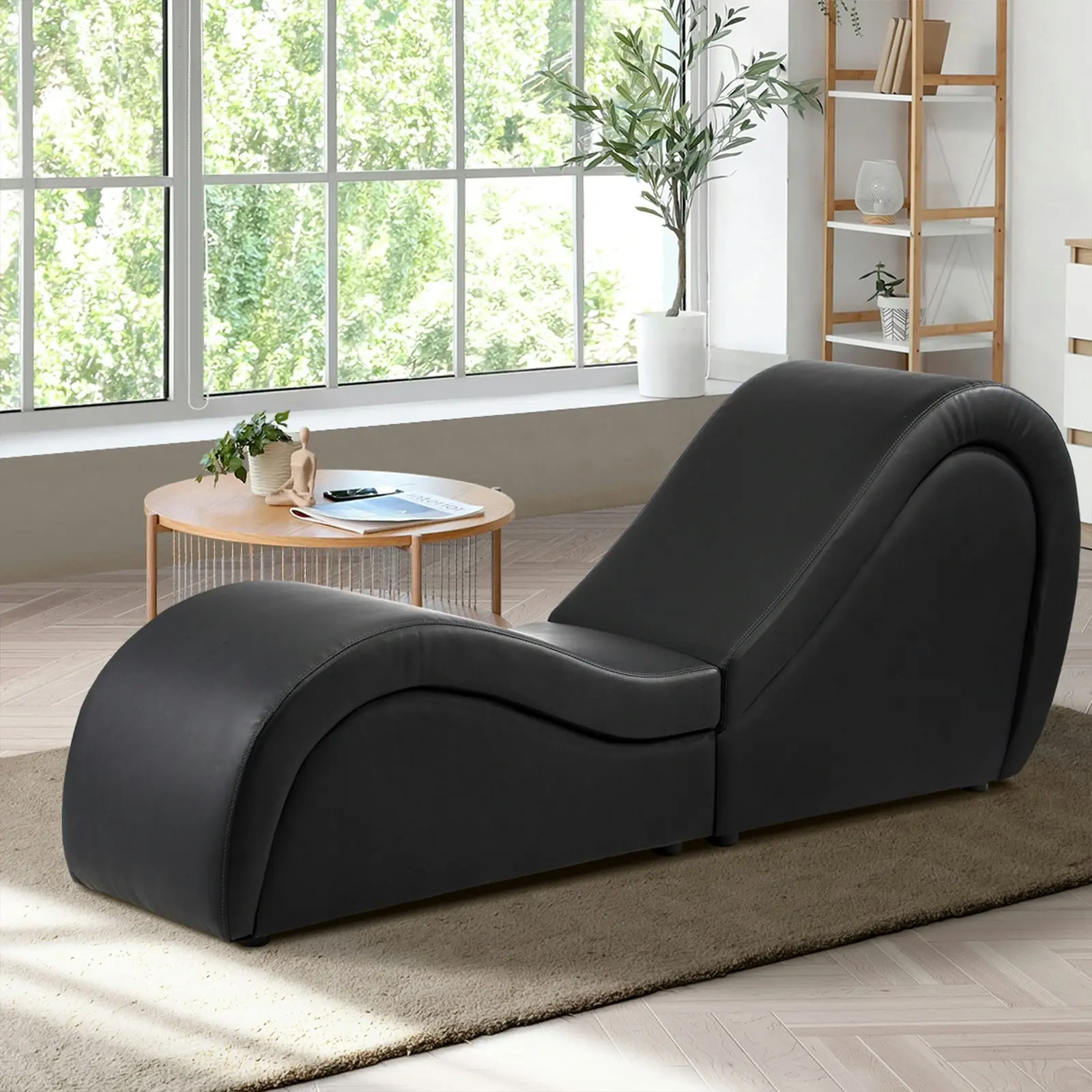 Oikiture Sofa Couch Love Seat Chaise Lounge Yoga Bed Black