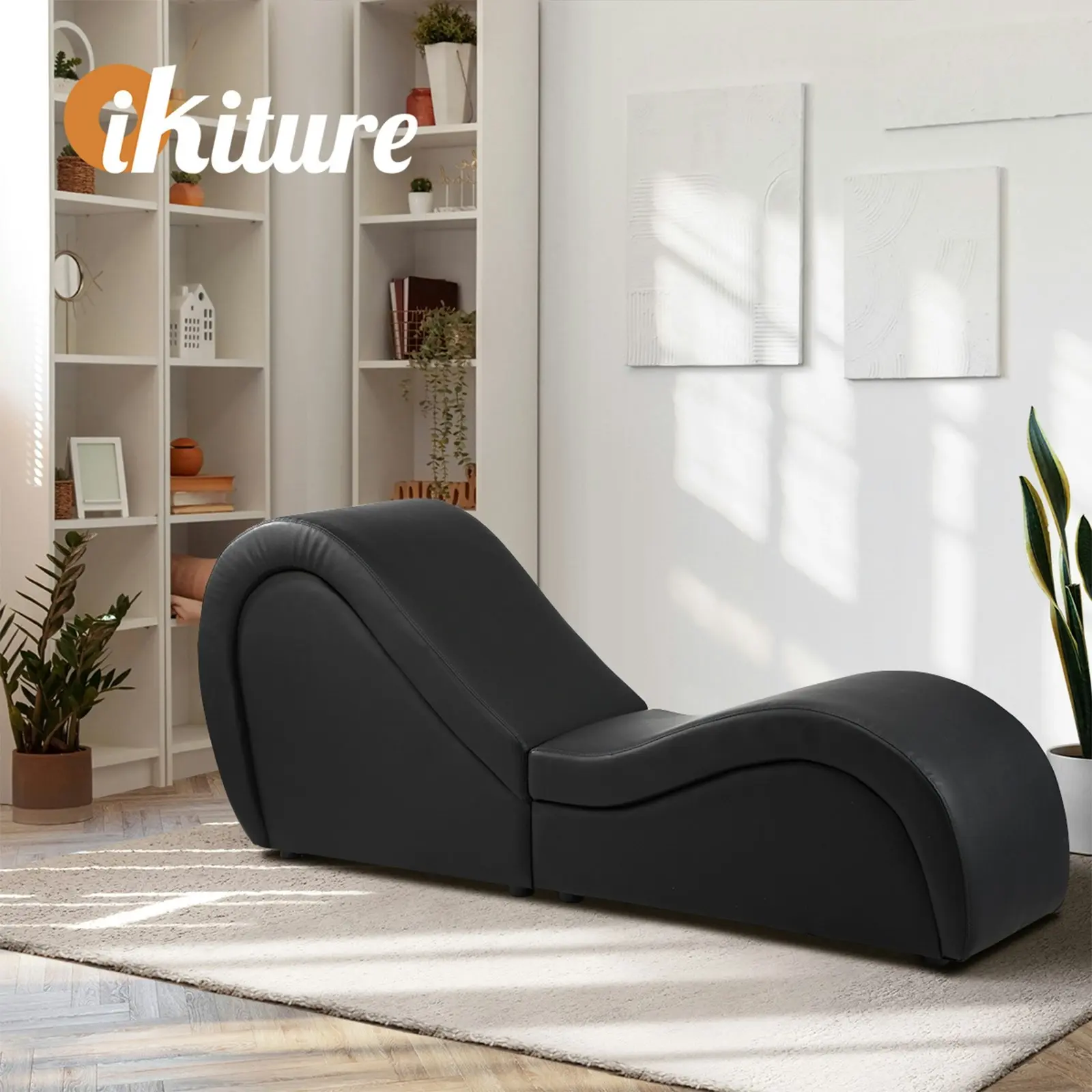 Oikiture Sofa Couch Love Seat Chaise Lounge Yoga Bed Black