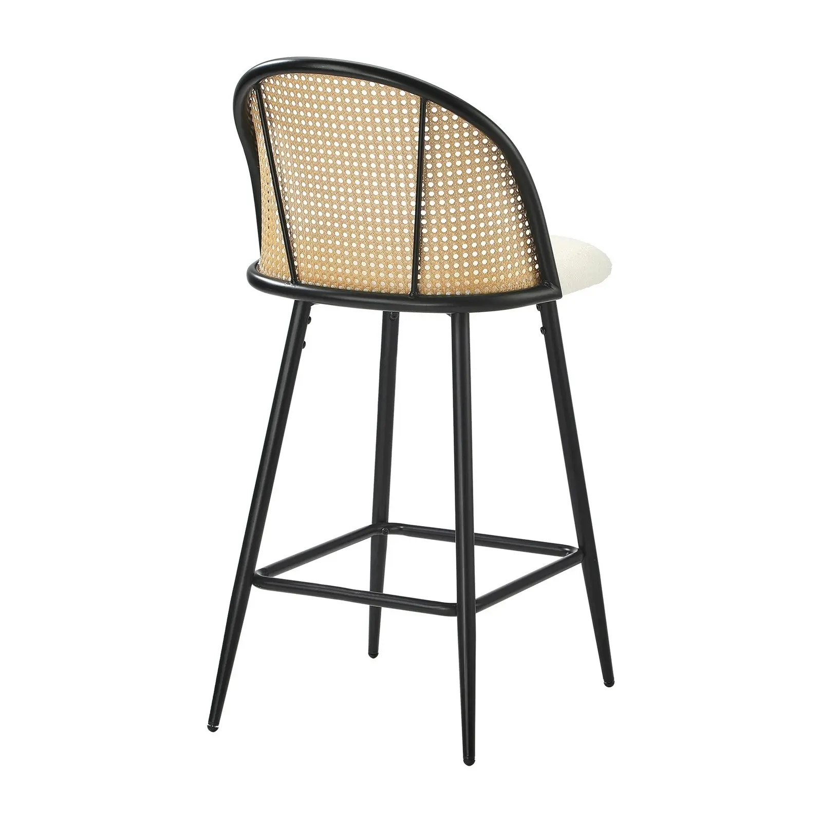 Oikiture Bar Stools Kitchen Counter Stool Rattan Dining Chair Boucle Fabric x2