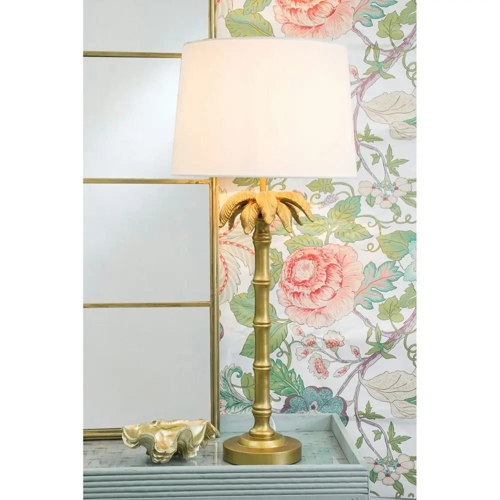 LVD Linen/Polyresin Lamp Palm Elegance Antique Room Light Decor 78cm Gold