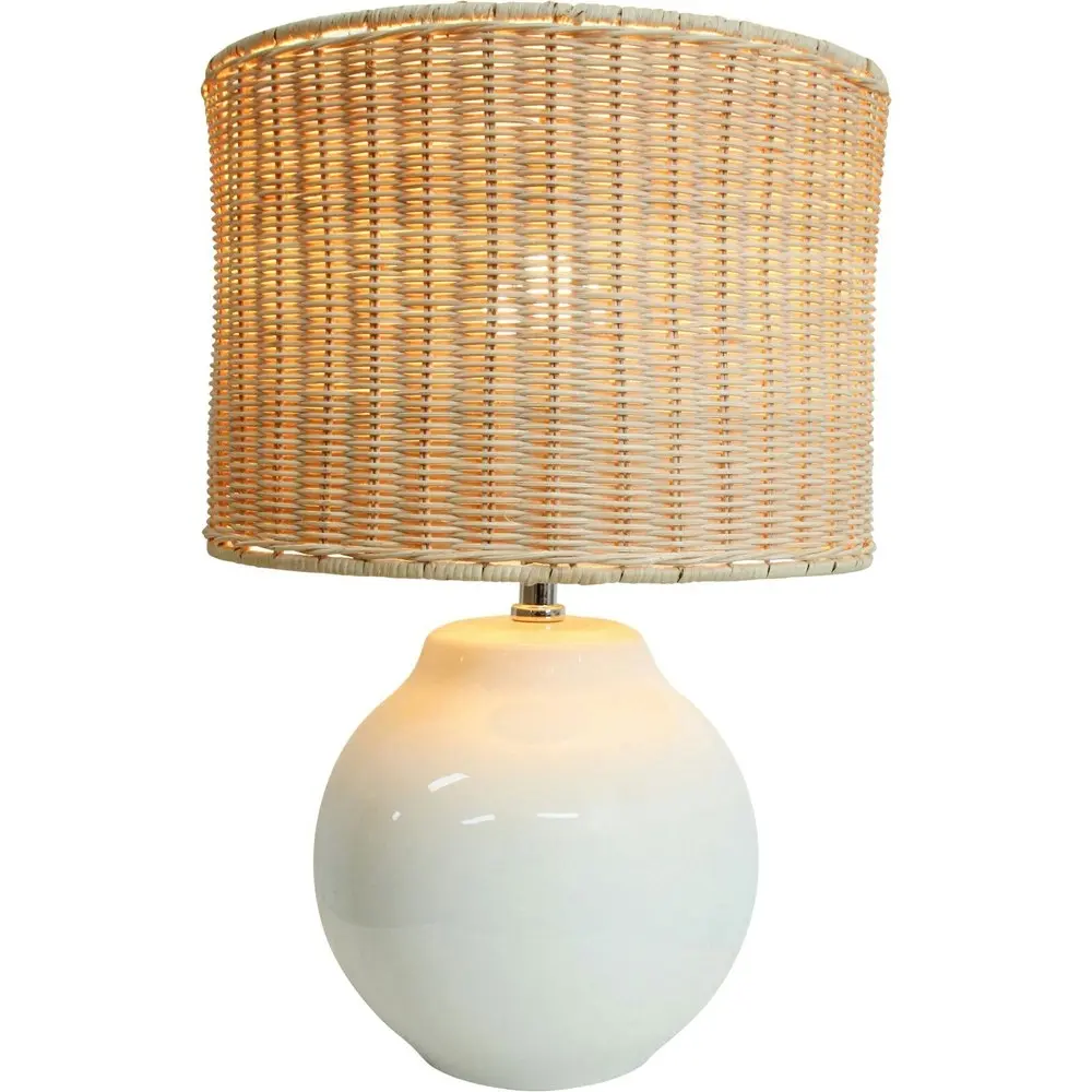 LVD Ceramic/Rattan Lamp Havana Room Decor Tabletop Desk Light 48cm White