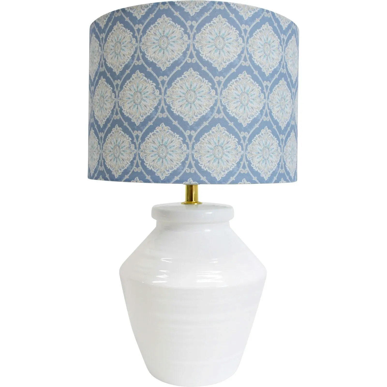 LVD Linen/Ceramic Lamp Block Print Hamptons Room Decor Desk Light 23x36.5cm