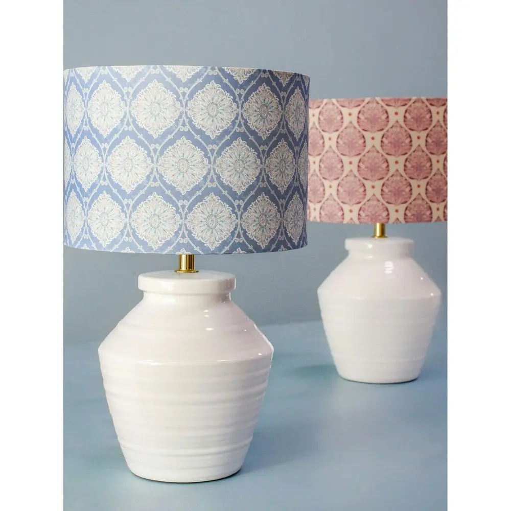 LVD Linen/Ceramic Lamp Block Print Hamptons Room Decor Desk Light 23x36.5cm