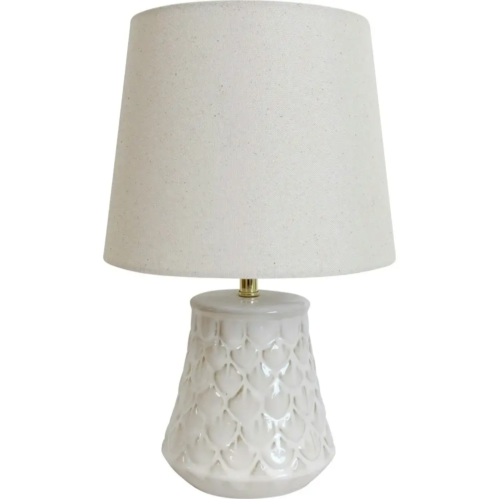 LVD Linen/Ceramic Lamp Shell Room Decor Tabletop Desk Light 25x40.5cm White