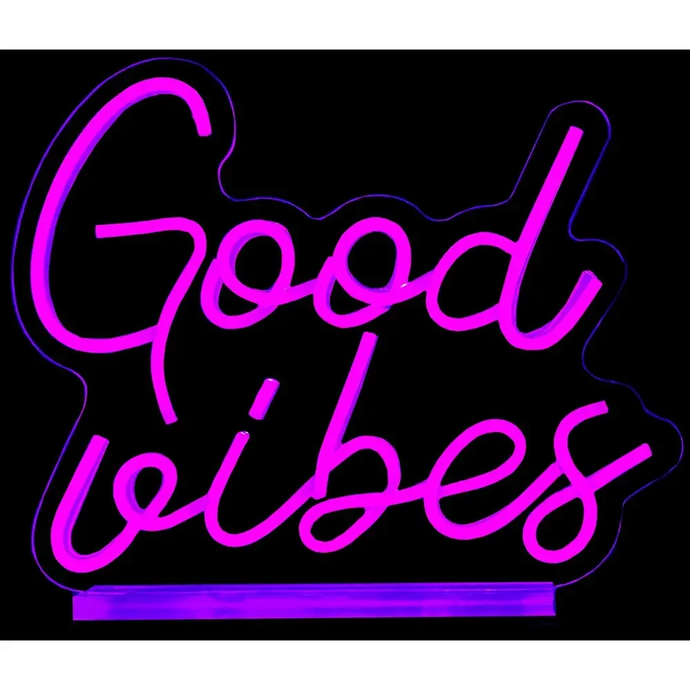 2x Gibson Gifts Good Vibes LED Neon Sign Light Stand Home Tabletop 27cm Decor