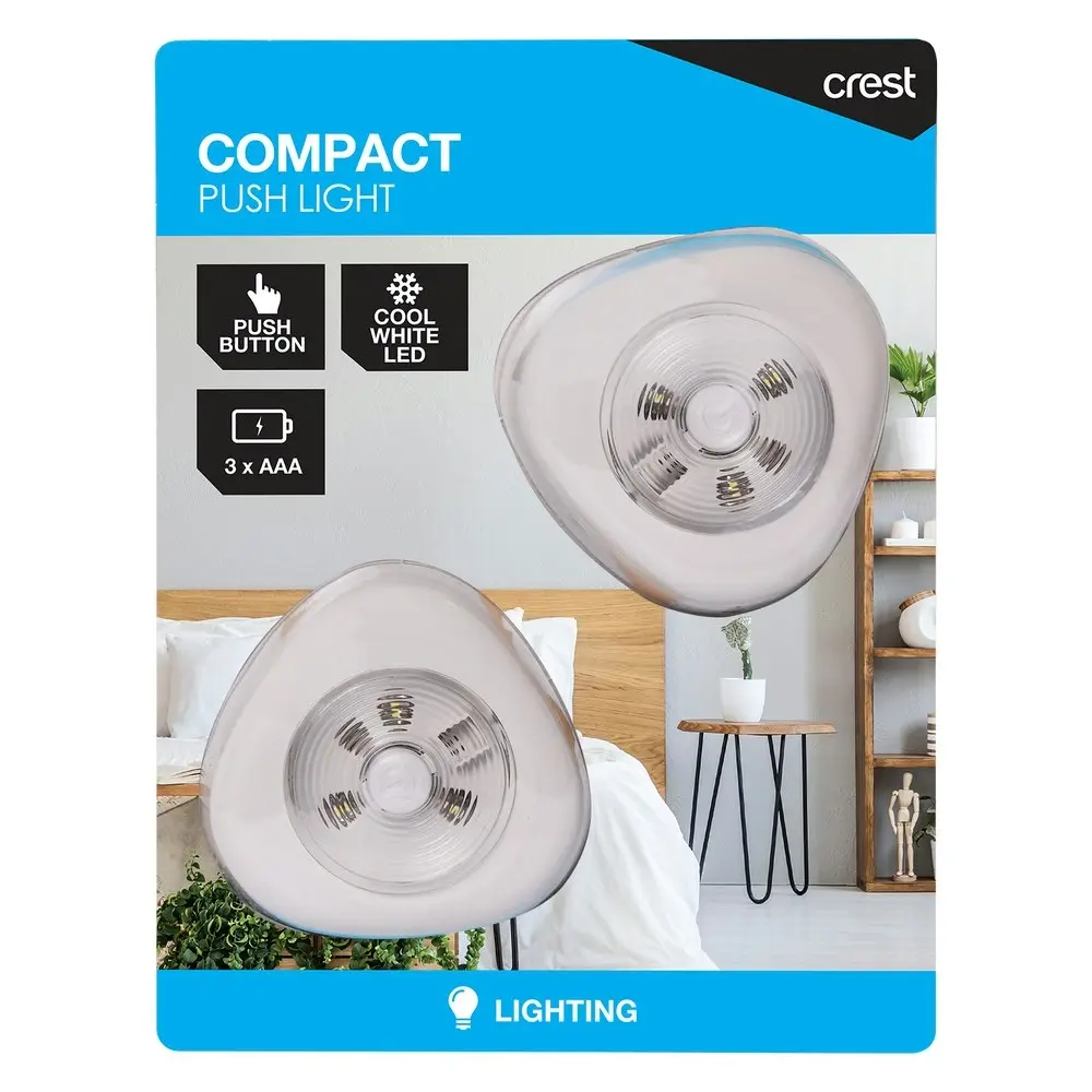 2x 2PK Crest Compact Push Cool White LED Lights Wall Mounted Ceiling Night Lamp