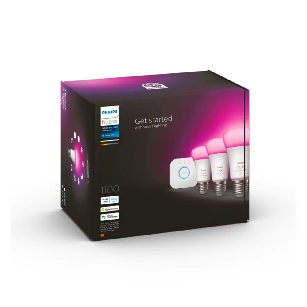 4pc Philips Hue White/Colour Ambiance Light Globes/Bulbs 11W A60 E27 w/Bridge