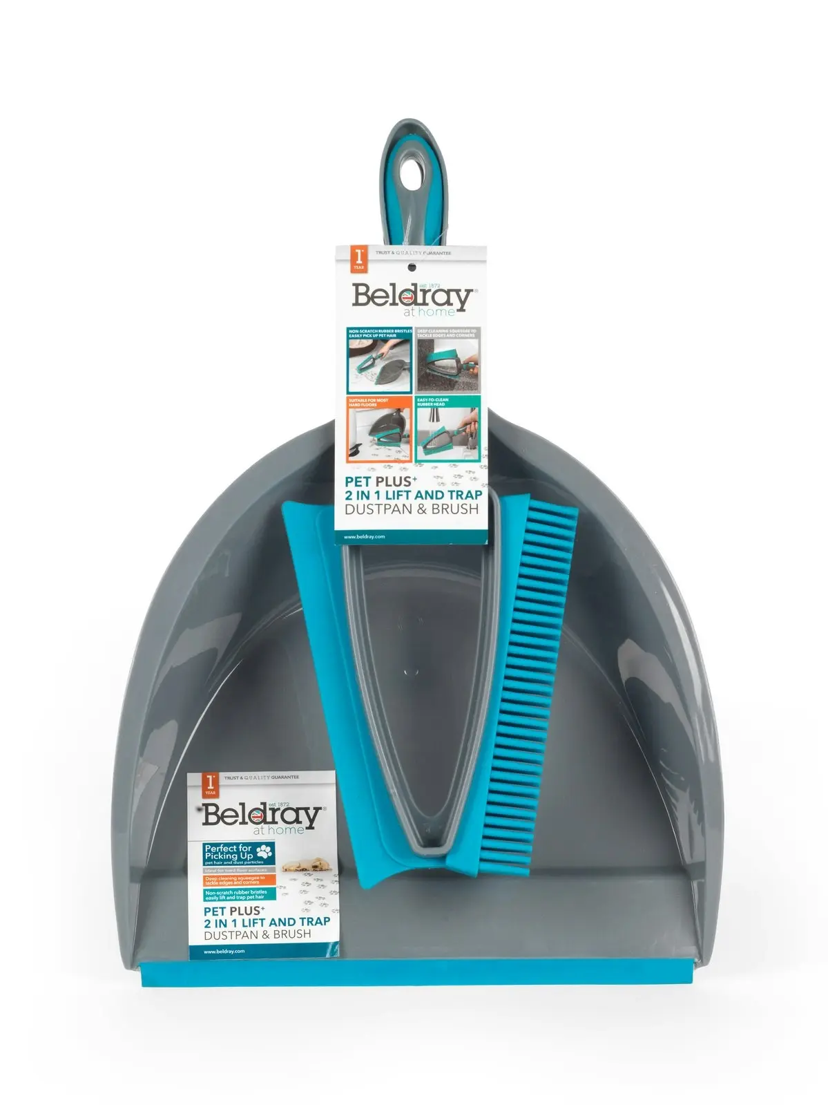 2x Beldray Pet Plus 2 In 1 Lift/Trap Dual Rubber Head Dustpan & Brush Cleaning