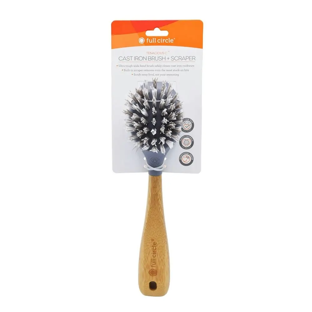 2x Full Circle Tenacious C Cast Iron Cleaning Brush w/ Scraper Home Cleaner Grey