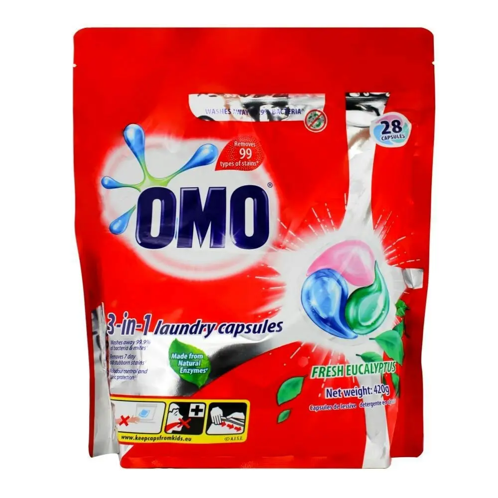 84pc Omo 3-In-1 Laundry Cleaning Capsules Fresh Eucalyptus Front & Top Loader