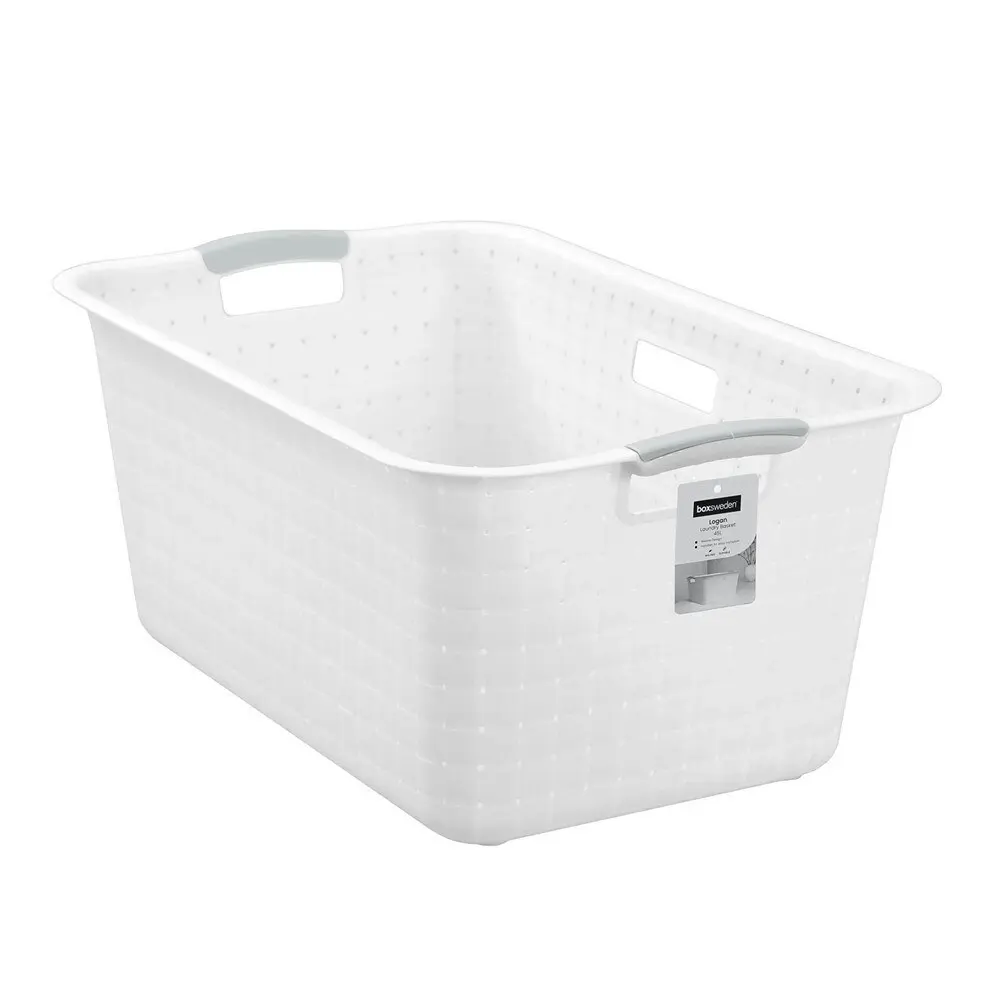 12x Boxsweden 45L Logan Laundry Basket Clothes Humper 59.5x39cm w/ Handle White