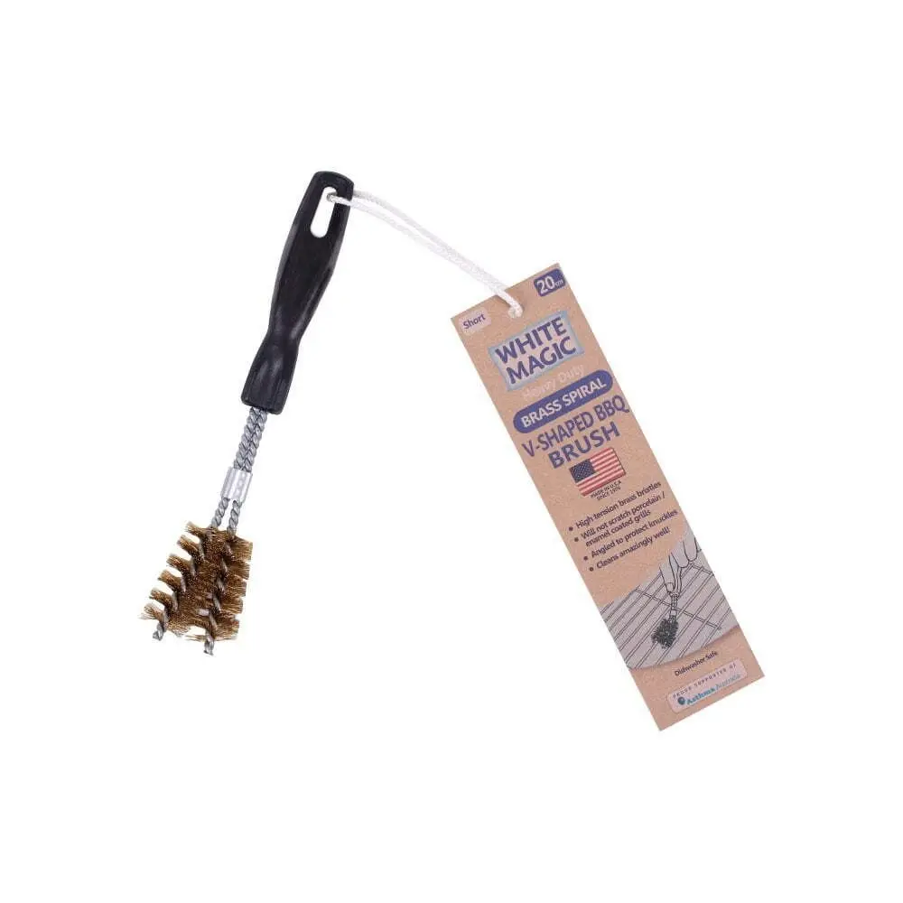 2x White Magic Brass Spiral 20cm Barbecue Grill Brush Short V-Shaped Cleaner BLK