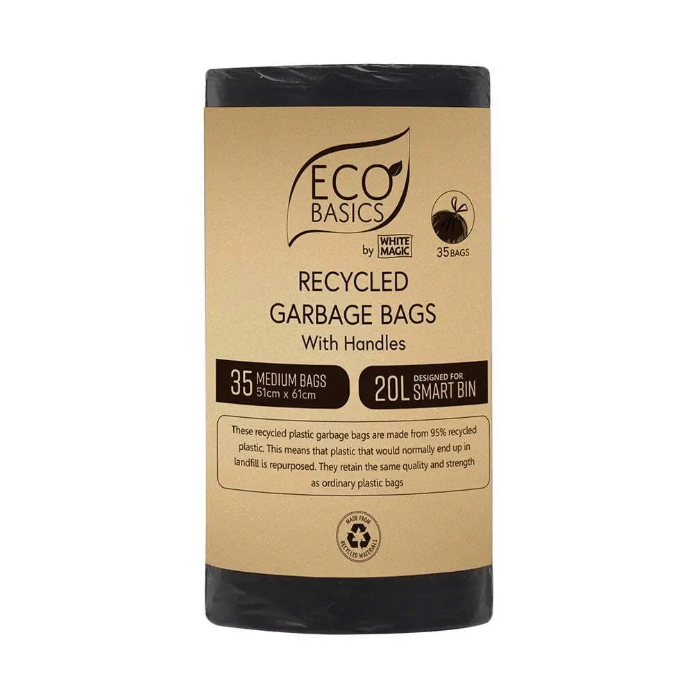 6x Eco Basics 20L Recycled Plastic Garbage/Waste Kitchen Trash Bags/Bin Liner