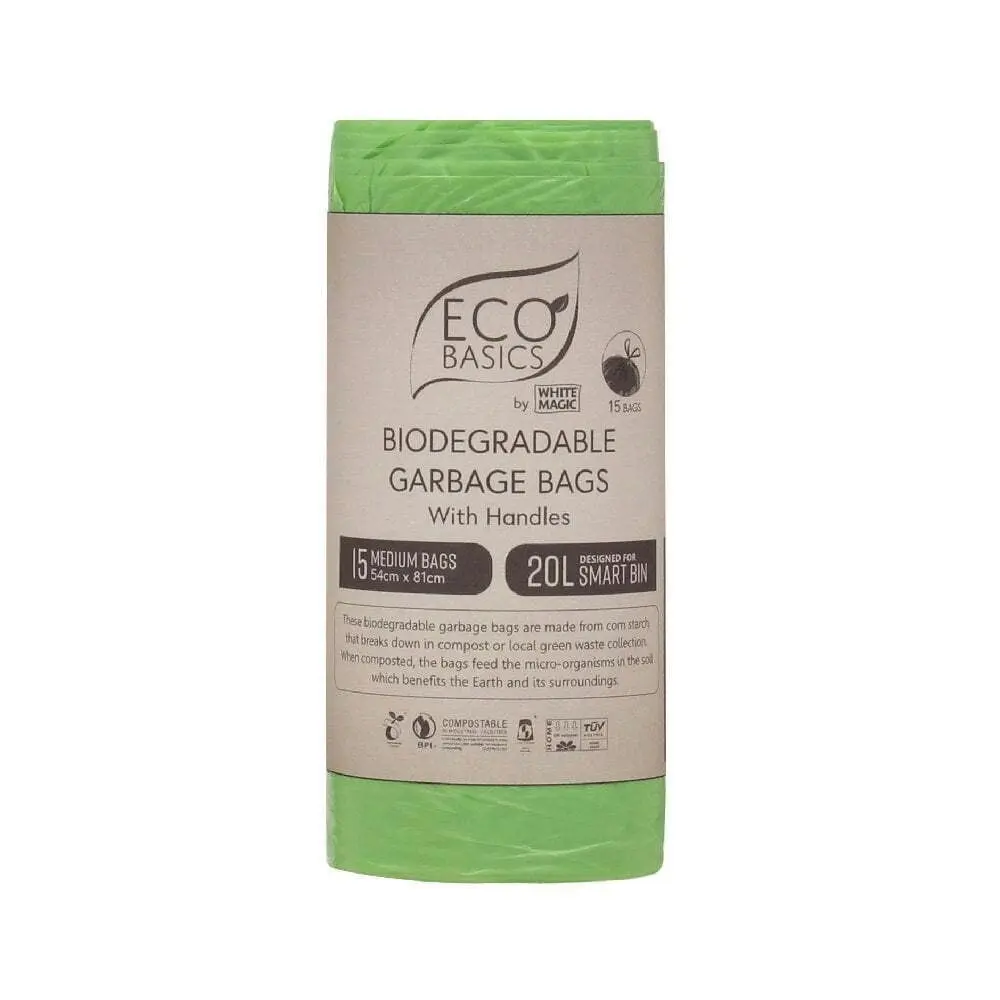 4x Eco Basics 20L Medium Biodegradable Garbage Bags Waste Storage Container GRN