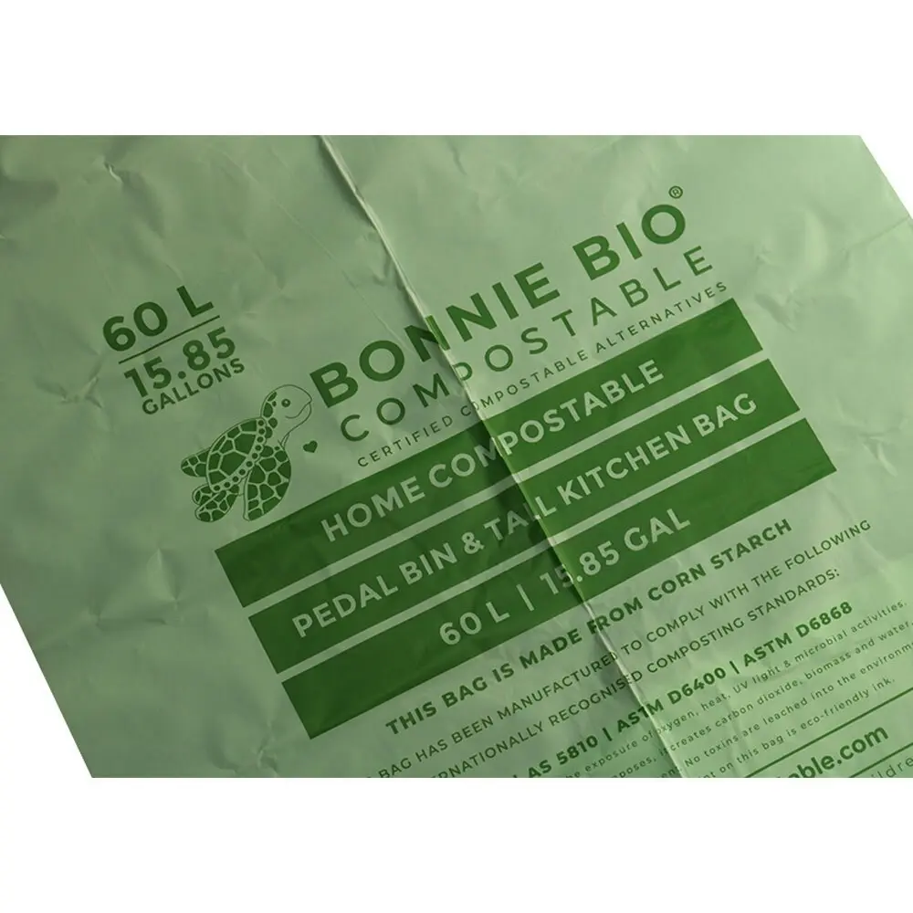 60x Bonnie Bio Compostable 60L Pedal Bin & Tall Kitchen/Garbage/Bin Bags Green