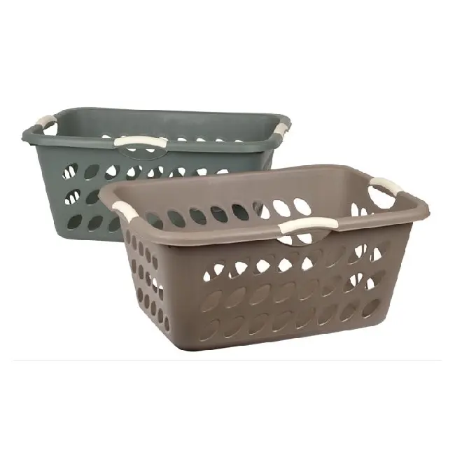 3x Homeleisure Hip Hugger 45L Plastic Basket Laundry Clothes Hamper Large Earth