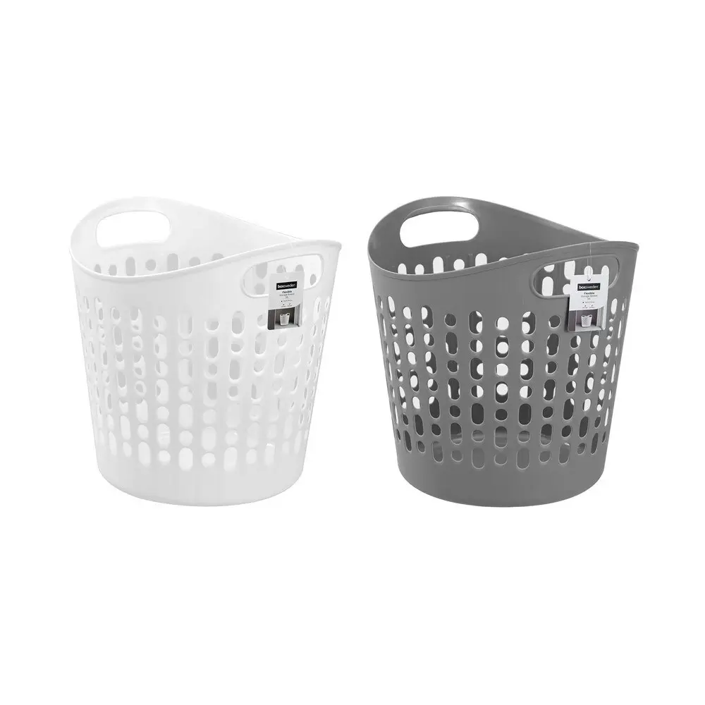 6x 2pc Boxsweden 32L Flexible Laundry Carry Basket Clothes Humper 40x40cm Asstd