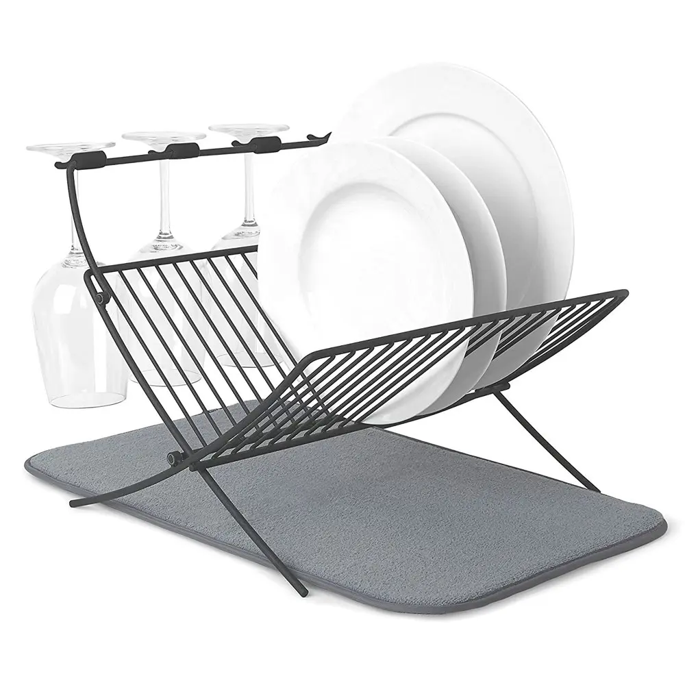 Umbra XDry Kitchen Drying Dish Folding Rack Charcoal w/Stemware Holder 51x30cm