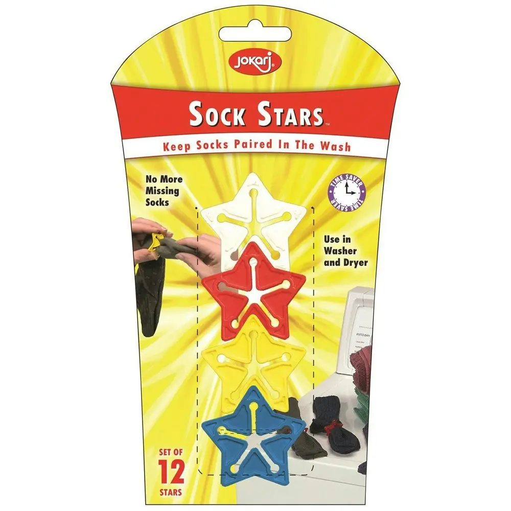 3x 12pc Jokari Sock Stars Tag Laundry Washer/Dryer Pairing Clip Set Asstd 19cm